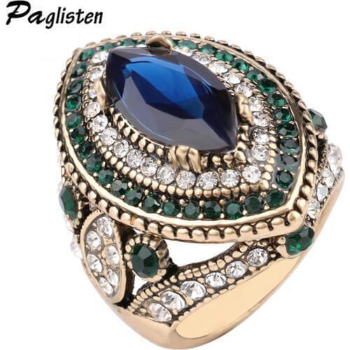 New Bohemian Fashion Retro Jewelry Ring Unique Mosaic Crystal Oval Ring Female Anillo