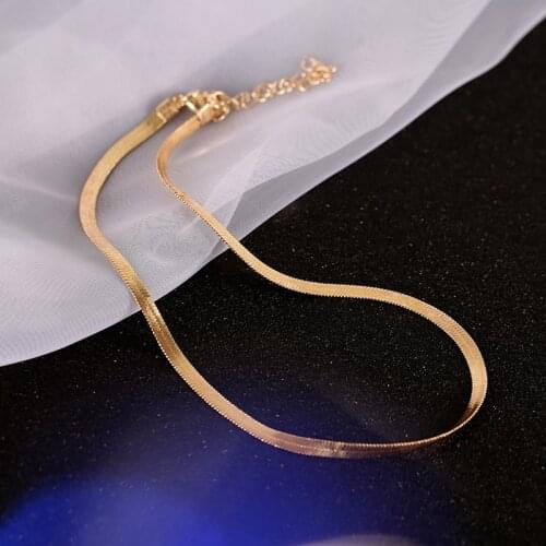 18K Gold / Silver Plated Chain Choker Necklace Flat Snake Bone Chain Herringbone Necklace Thick Chunky Paperclip Link Necklace