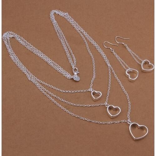 Sets Silver Plated Sets Silver Trendy Beautiful Sets Hanging Hearts Jewelry Wholesale Free Shipping ueyw LS424