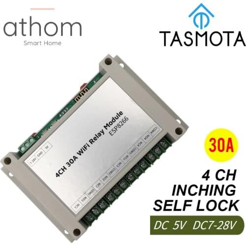 ATHOM TASMOTA 4CH 30A WiFi Relay Module Inching Switch Self-locking Entry Access Gate Control DC 5V 12V 7V-28V
