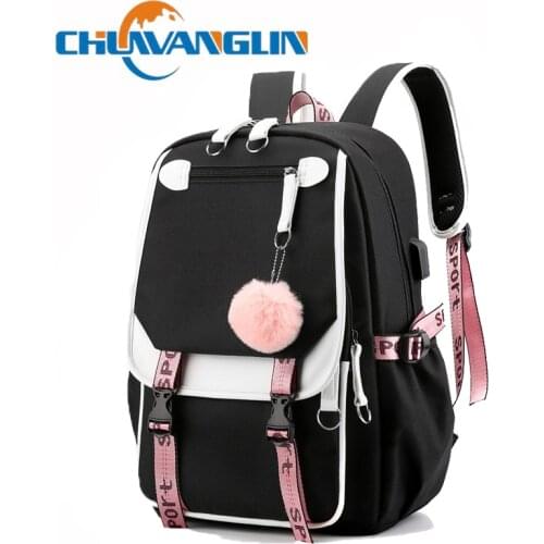 Chuwanglin Women School Backpacks Anti Theft USB Charge Backpack Waterproof Bagpack School Bags Teenage Travel Bag 7141324