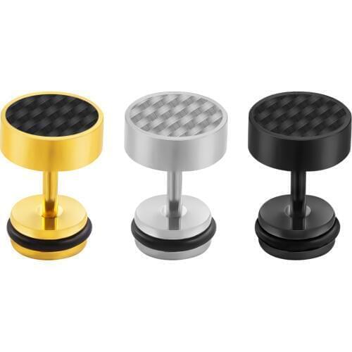 1 Pair Punk Rock Stud Earring for Men Women Fashion Carbon Fiber Black Round Earring Fake Ear Plug Ear Piercing