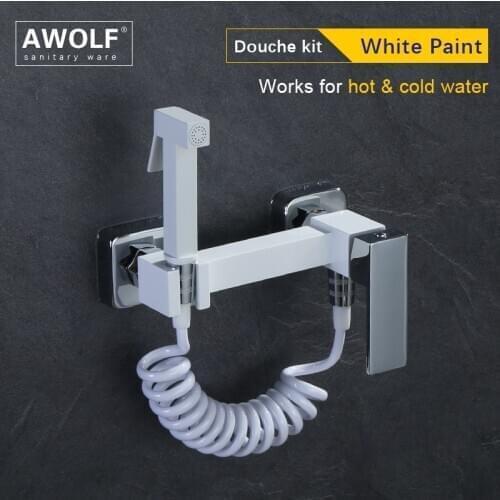 Solid Brass Bidet Faucet White Hot And Cold Mixer Hand Held Toilet Bidet Sprayer Shattaf Faucet Douche Kit Toilet Washer AP2226