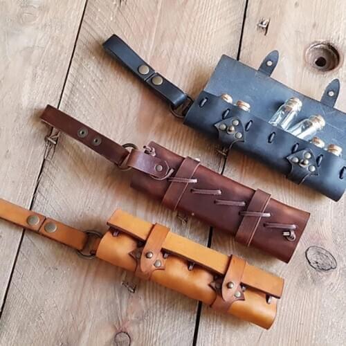 Medieval Witch Magic Potion Bottle Bag Steampunk Alchemy Belt Accessory Wizard Healer Vial Holder Elixir Pouch For LARP Costume