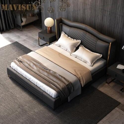 Storage Queen Upholstered Wedding Bed For Large Family Villa Simple Modern Hotel Apartment Household Soft Double Bed Bedroom Set