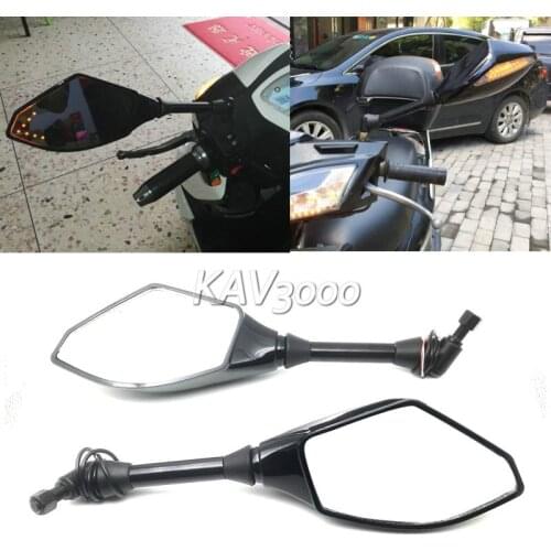 Universal Motorcycle Indicator 10mm Rear View Side Mirrors Integrated LED Turn Signals Fit for Street Bikes Cruiser Scooters
