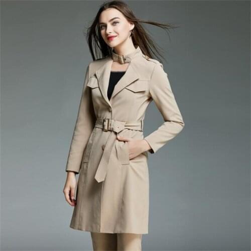European single-breasted trench coat for women long sleeves slim coats womens casaco feminino overcoat woman jaqueta feminina