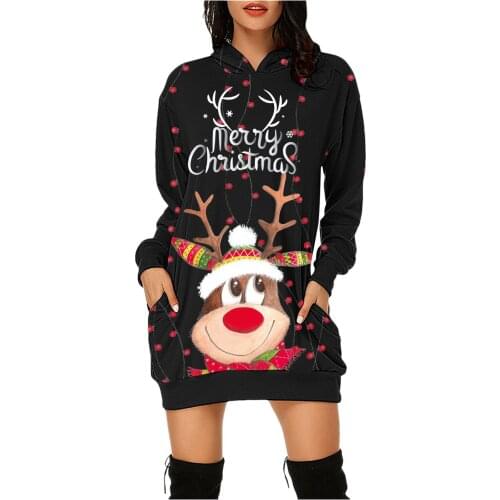 Merry Christmas Printed Hoodies Sweatshirts Womens Streetwear Pullover Oversized Winter Warm Long Sleeve Blouse Crew Neck Hoody
