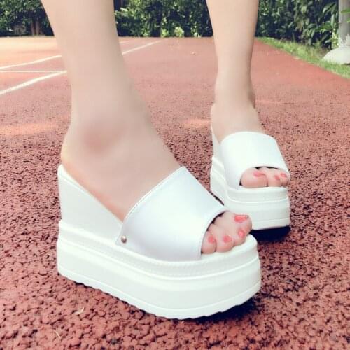 2020 New Summer Flip Flops Women 11CM Heels Wedge Sandals Peep Toe Ladies Hollow Out Casual Shoes Flip-Flops Fashion Flats Woman
