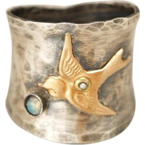 Female Bird Classic Engagement Ring Female Jewelry Giftvintage Gemstone Ring Two-Tone Wedding Luxury S9W0