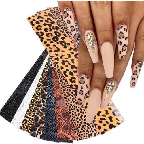 10pcs Nail Foils Transfer Stickers Leopard Printed Snake Wild Animal Gold Nail Art Wraps Decals Slider Design Decorations TR2023
