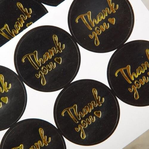 100pcs Bronzing gold Thank You Black Round Sealing Sticker Decoration Sticker Hand Made Gift Sticker Diy Scrapbook sticker label