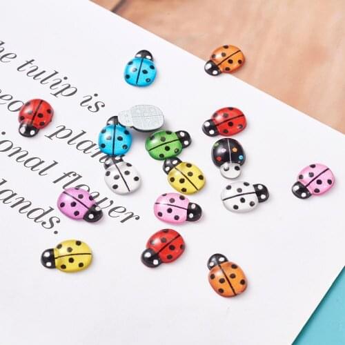 100pcs Resin Ladybug Cabochons 10 Colors Transparent Insect Ladybird Fillers Flat Back Cabochon 12.5x8.5mm for DIY Jewelry Craft