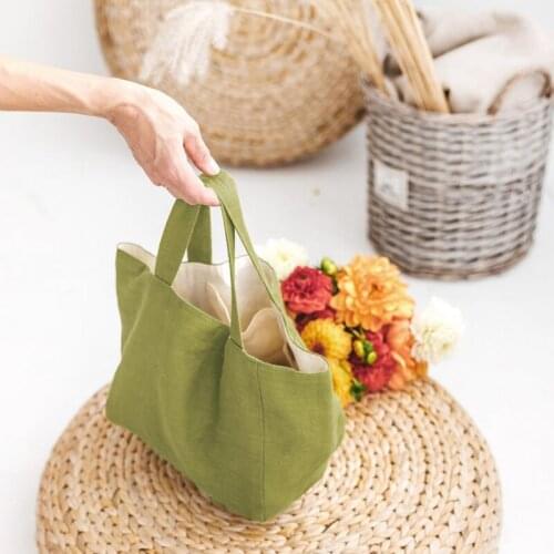100% Linens Women Shopper Bag Portable Tote Bag Capacity Environmentally Friendly Durable Flax Cloth Handbags Storage Organizer