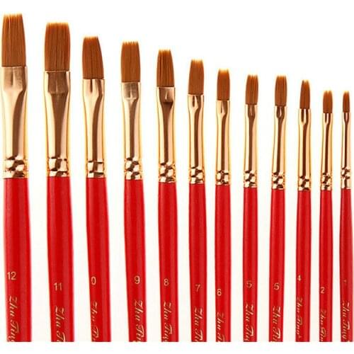 12 round pointed nylon hair flat head brush red pole watercolor pen set art supplies