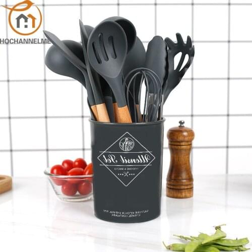12 pieces/set Kitchenware Wooden Handle Non-stick Pan Silicone Spatula Set Cooking Shovel Kitchen Tools Kichen Accessories