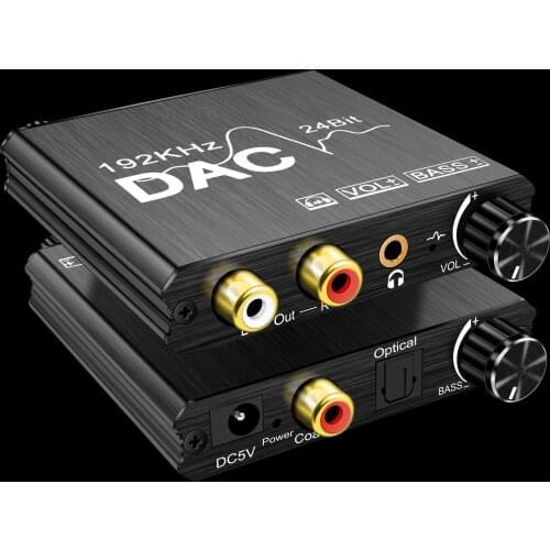 192Khz Digital to Analog Converter with Bass&Volume Adjustment Digital SPDIF/Optical/Toslink/Coaxial to Analog Stereo
