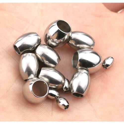 20pcs Stainless Steel Long Oval Stripe Accessories Tone Cylinder Bead Fit Leather Necklace Bracelet DIY Beads for Jewelry Making