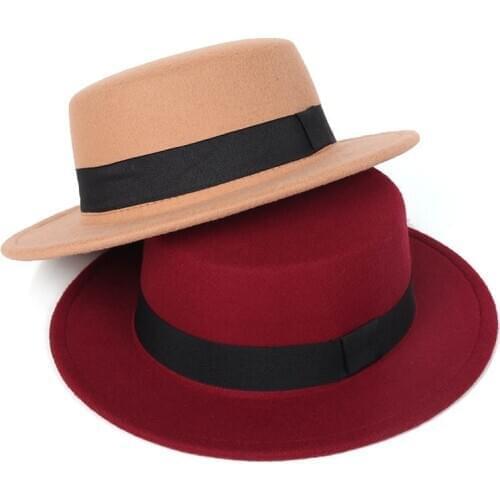 2021 Sombrero New Wool Winter Hat Round Felt Hat Big Brim Women Spring Autumn Flat Woolen Top Fedora Hat Gorros