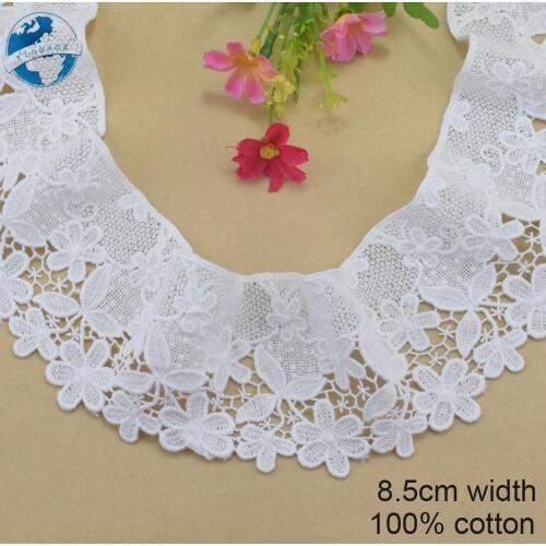 8.5cm wide white 100% cotton embroidery lace french lace ribbon fabric guipure diy trims wedding lace sewing Accessories#4064