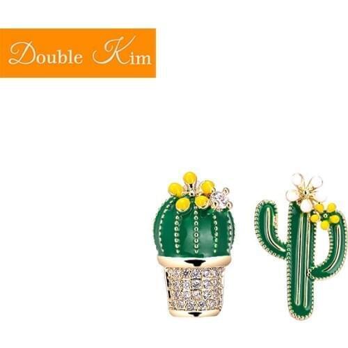 Green Cactus Asymmetry Earrings Alloy Material Inlaid Zircon Prevent Allergy Earrings Fashion Trendy Women Jewelry Gift