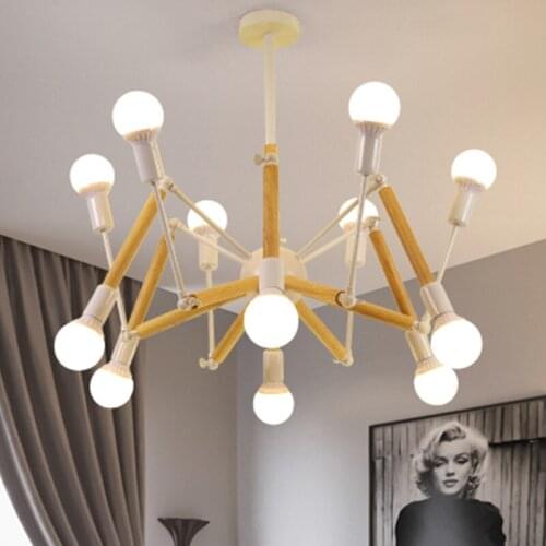 White Wooden Spider chandelier lighting E27 modern loft nordic kitchen chandelier dining room bedroom living room foyer lights