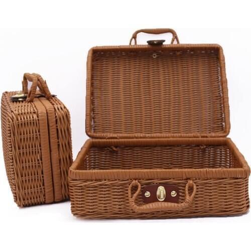 Travel Picnic Basket Handmade Wicker Storage Case Vintage Suitcase Props Box Weave Bamboo Boxes Outdoor Rattan Organizer