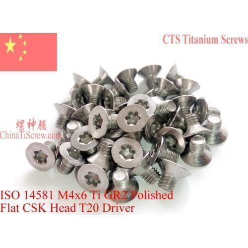 Titanium screw M4x6 ISO 14581 Flat Head Torx T20 Driver Ti GR2 Polished 10 pcs
