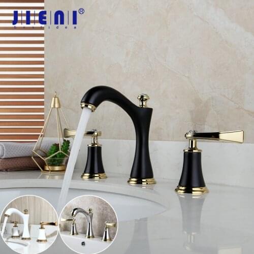 JIENI Matte Black 3 Pcs Bathroom Faucet Deck Mounted Black Painting 2 Handles Diamond Bathroom Bathtub Basin Mixer Tap Faucet