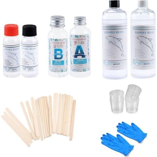 1:1 3:1 AB Glue Crystal Epoxy AB Liquid Resin Glue Kit with Measuring Cups Stick Silicone Gloves Resin Molds Making Tools Set