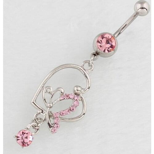 Sweet Crystal Heart Butterfly Belly Ring Navel Ring Fashion Water Drop Belly Button Ring Body Jewelry Gifts