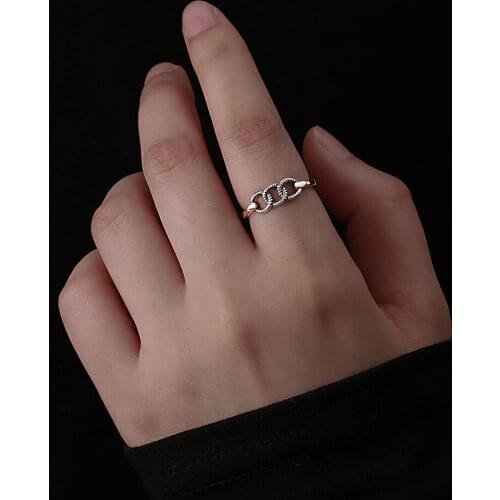 S925 Sterling Silver Retro Ring Circle Hollow Ring Net Red INS Personality Wild Temperament Geometric Jewelry