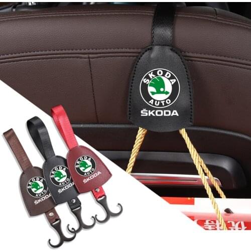 Leather Car Rear Seat Back Hanging Hook Portable Hanging Bag Rack For Skoda Karoq Octavia Kodiaq Superb Yeti Fabia Kamiq Rapid