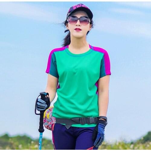 Summer Outdoor Sports T-Shirt Short-Sleeved Womens Round Neck Color Matching Sweat-Absorbent Breathable Large Size Thin Top