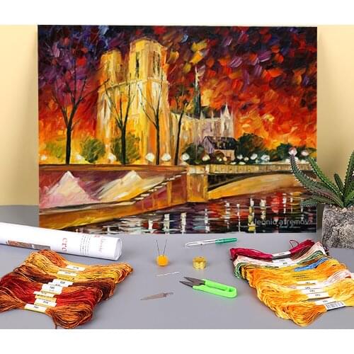 Paris My Dream Printed Fabric 11CT Cross-Stitch DIY Embroidery Kit DMC Threads Handicraft Handiwork Handmade Craft Floss