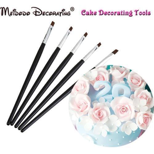 A set of 5 pc Fine Cake Decorating Brush Set Paint Icing Cupcake Sugarcraft Cake Tools Fondant Row of Pens Painted Tools