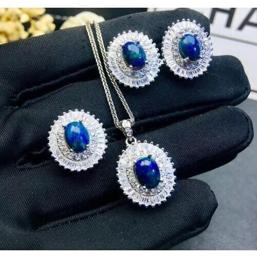 New Coming Natural and Real Opal jewelry set Natural Real Opal 925 sterling silver 1pc pendant,1pc ring,2pcs Earring