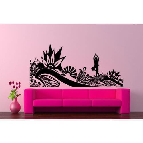 Wall Stickers Home Decor Living Room Art Vinyl Sticker Bedroom Decal Vintage Mural Wall Decors Yoga Flower Hindu Poster LA047