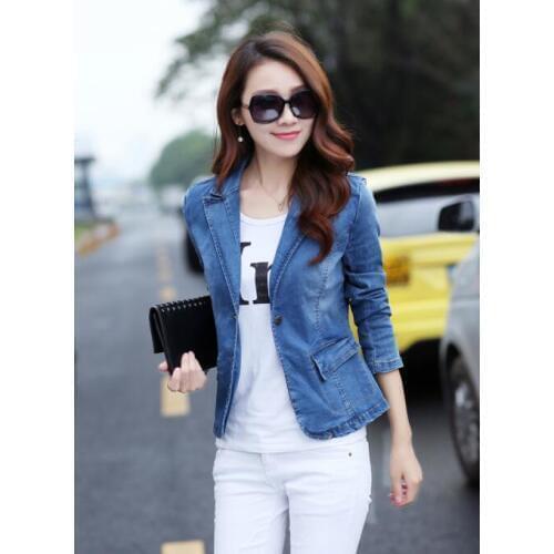 NEW Female spring short paragraph denim clothing A buckle suit collar 2019Slim fashion high quality denim jacket Cowboy clothing