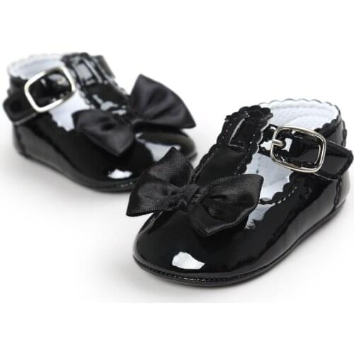 Newborn Baby Girls Shoes PU Leather Bow Buckle First Walkers Soft Soles Non-slip Footwear Crib Shoes 0-18M