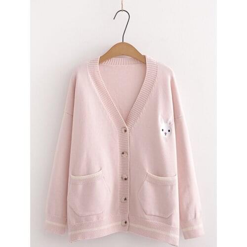 2020 Autumn Winter Embroidery Knit Cardigans Sweater Women V Neck Loose Elegaht Thicked Pull Femme Student Short Casual Coat