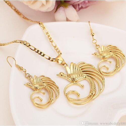 Fine Solid Gold Filled Bird Paradise Pendant Necklaces Earrings Women,Papua New Guinea Jewelry PNG National Style
