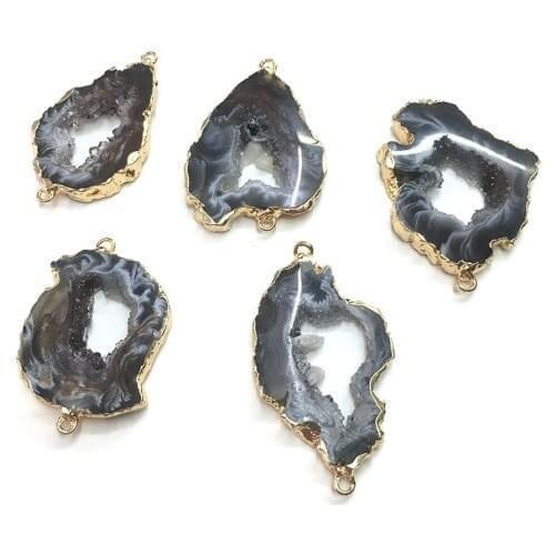 Natural Stone Pendant Irregular Grey Agated Connector for Jewelry Making Necklace Accessorie Gift for Women Size 28x40-28x50mm
