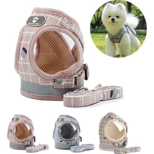 Adjustable Dog Harness Vest with Leash Set Breathable Reflective Soft harness Collar for Small Dogs Pet Products