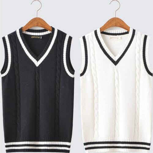 Retro little art Secondary color twisted striped V-neck sweater vest Dark Blue / Black / White