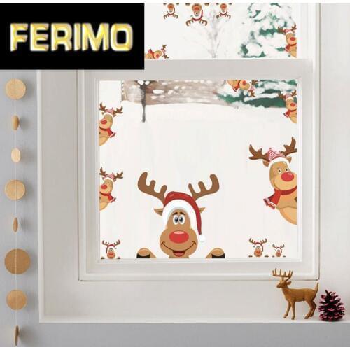 Removable Merry Christmas Snowman Deer Wall Stickers Art Vinyl Decal Home Window Fridge Sticker