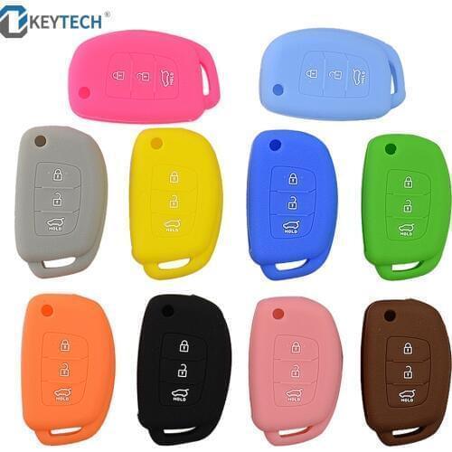 OkeyTech Silicone Car Remote Flip Key Fob Shell Cover Case For Hyundai Creta I10 I20 Tucson Elantra Santa Fe 2016 2017 2018