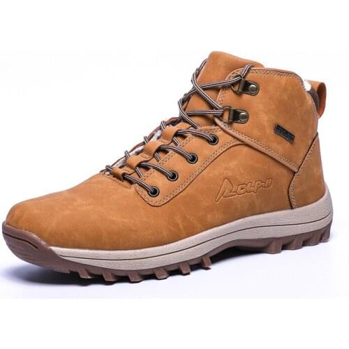 Warm Winter Pop Ankle Boots Couple Casual Shoes Lace-Up Autumn Leather Waterproof Work Tooling Mens Boots Military Army Botas