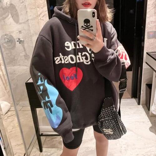 ZITY Graffiti Letter Print Plus Velvet Sweatshirt Men And Women Harajuku Fleece Hoodie Hip Hop Stranger Things Hooded