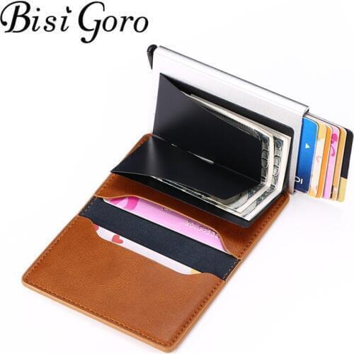 BISI GORO 2020 Hot Sale Slim RFID Wallet Anti-theft Metal Credit Card Holder Security Blocking Holder Pop-Up Clutch Card Case
